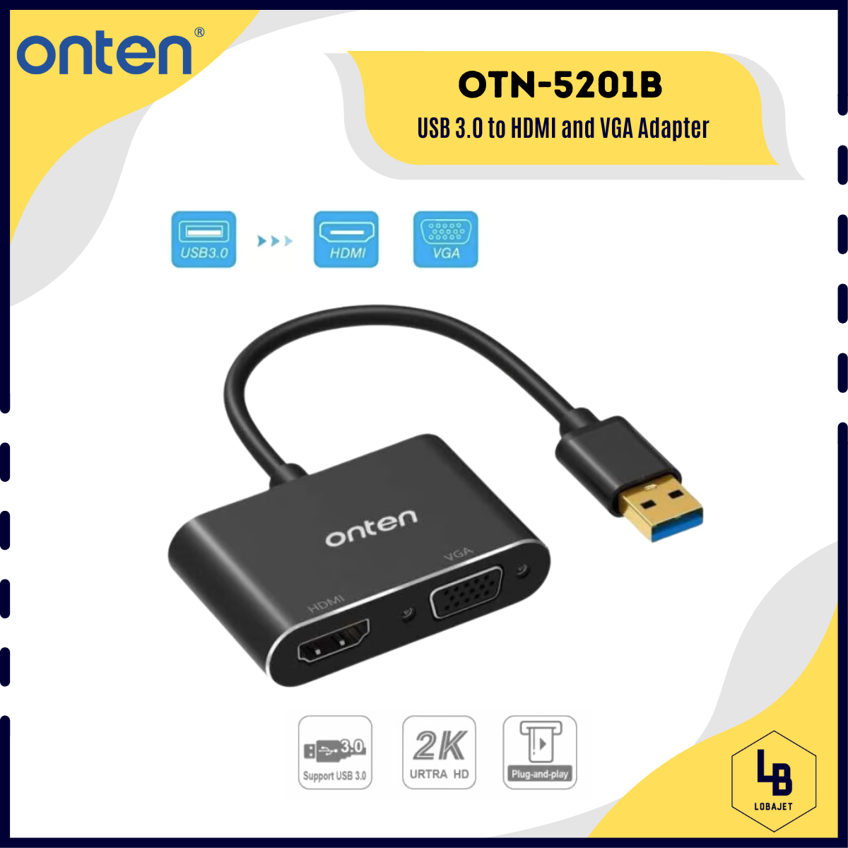 Jual ONTEN OTN5201B USB 3.0 to HDMI and VGA Display Adapter