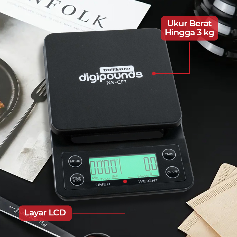 Taffware Digipounds Timbangan Kopi Digital Timer Coffee Scale 3kg 0.1g - NS-CF1
