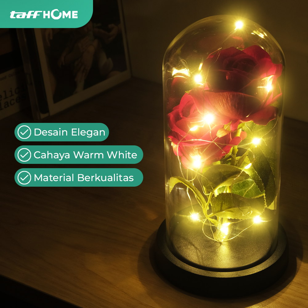 TaffHOME Lampu Meja Hias LED 2 Mawar Beauty and The Beast Warm White - FV486
