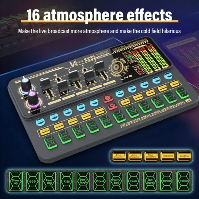 OLDTREE Mixer Audio External Sound Card Live Bluetooth 16 Effects - K500