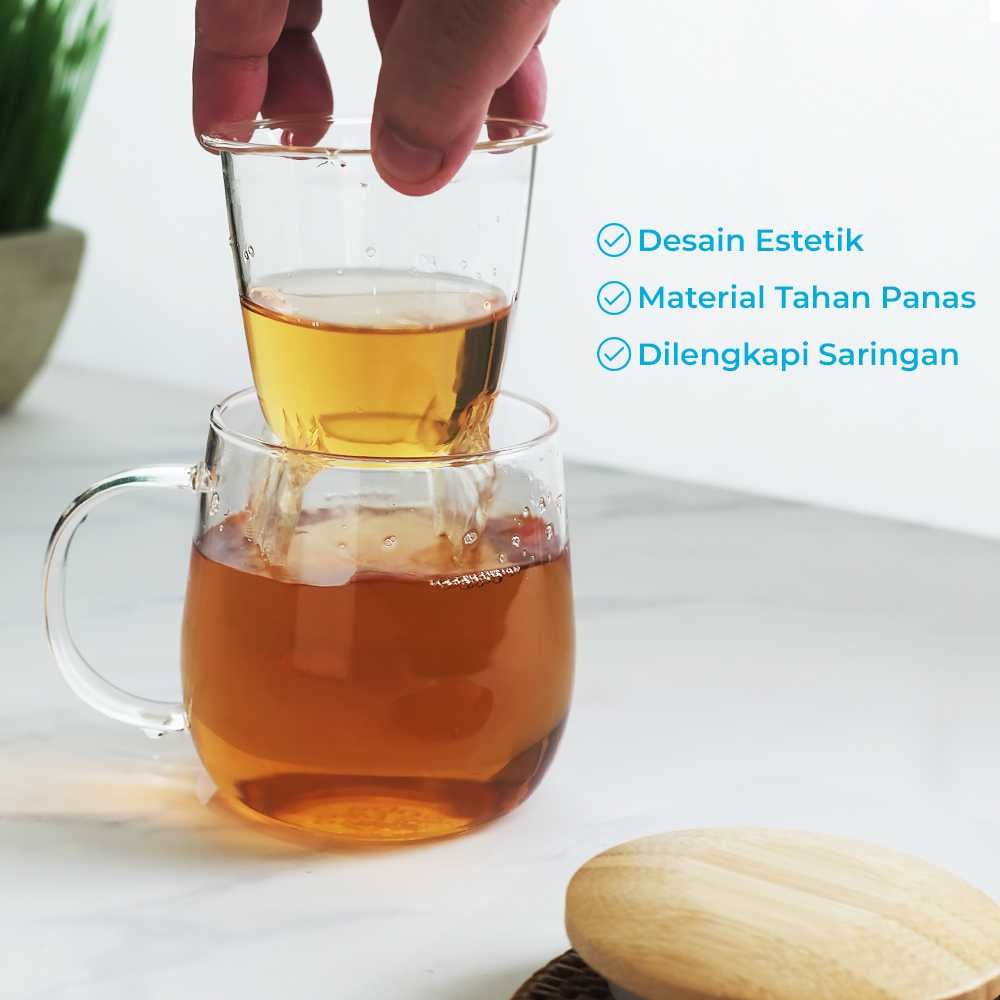 One Two Cups Cangkir Teh Saringan Kaca Tahan Panas Infuser Mug - C225 - Gambar 5