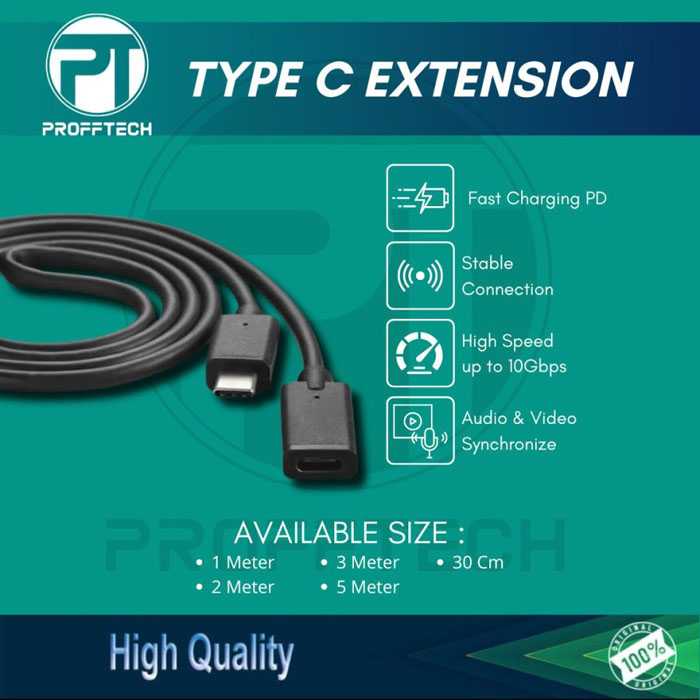 Jual Profftech Kabel Type C Extension 1 Meter USB-C Male to