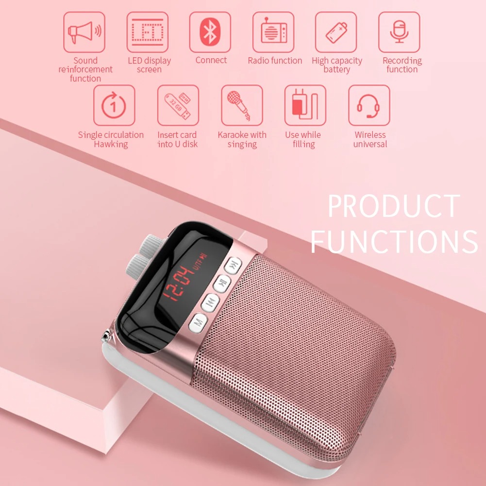 TaffSTUDIO Speaker Pinggang Microphone Bluetooth LED Amplifier Wired - S26