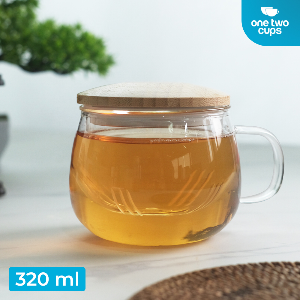 One Two Cups Cangkir Teh Saringan Kaca Tahan Panas Infuser Mug - C225