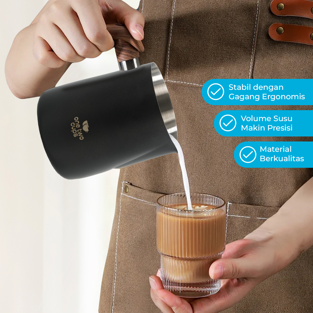 One Two Cups Gelas Milk Jug Latte Art Stainless Steel with Scale - LS9