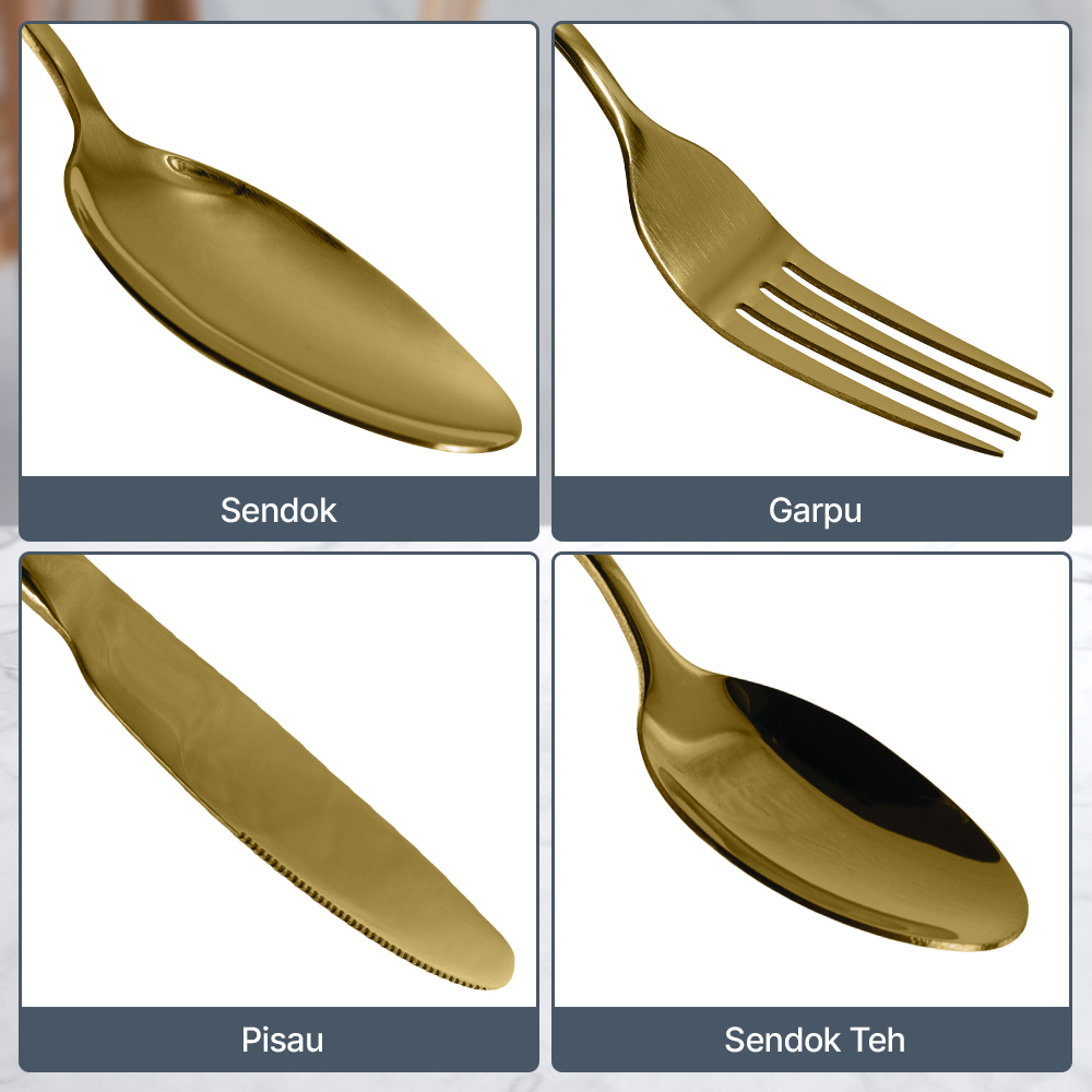 TaffHOME Set Alat Makan Perlengkapan Sendok Garpu Pisau Cutlery 24 PCS - TW824