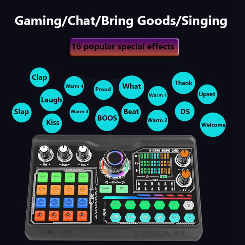 SODIAL Mixer Audio External Sound Card Live Bluetooth 16 Effects - P300