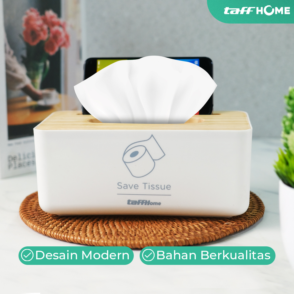 TaffHOME Kotak Tisu Kayu Smartphone Holder and Tissue Box - ZJ005