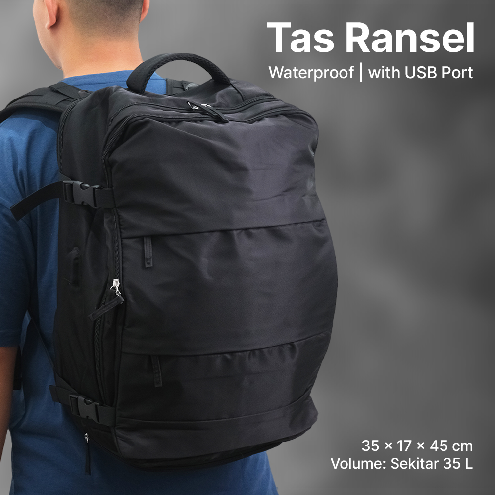 SHOPOVIA Tas Ransel Laptop Travel Bag Waterproof with USB Port 35L - SP14