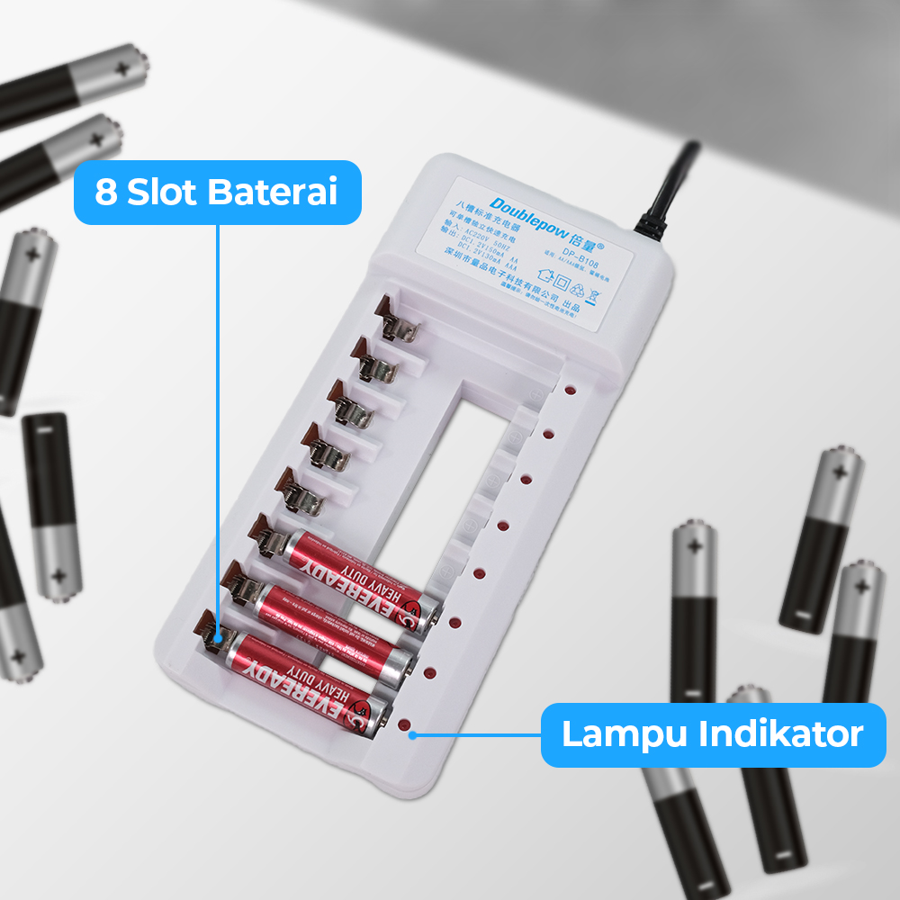 Doublepow Charger Baterai 8 Slot AA AAA Ni-MH Ni-CD with LED - DP-B108