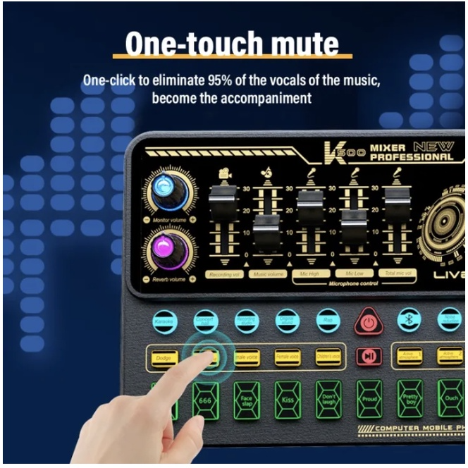 OLDTREE Mixer Audio External Sound Card Live Bluetooth 16 Effects - K500