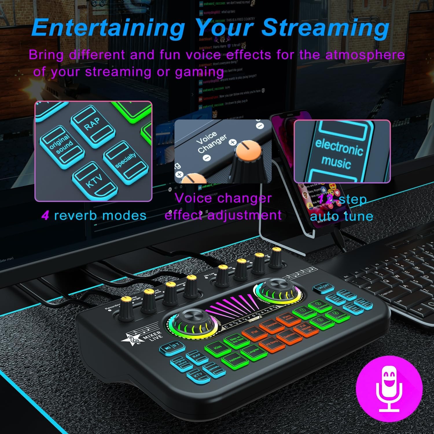 Tenlamp Mixer Audio External Sound Card Live Bluetooth Digital Display - X3