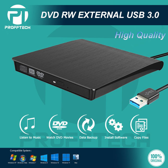 Profftech DVD-RW External USB 3.0 Drive Burner Player