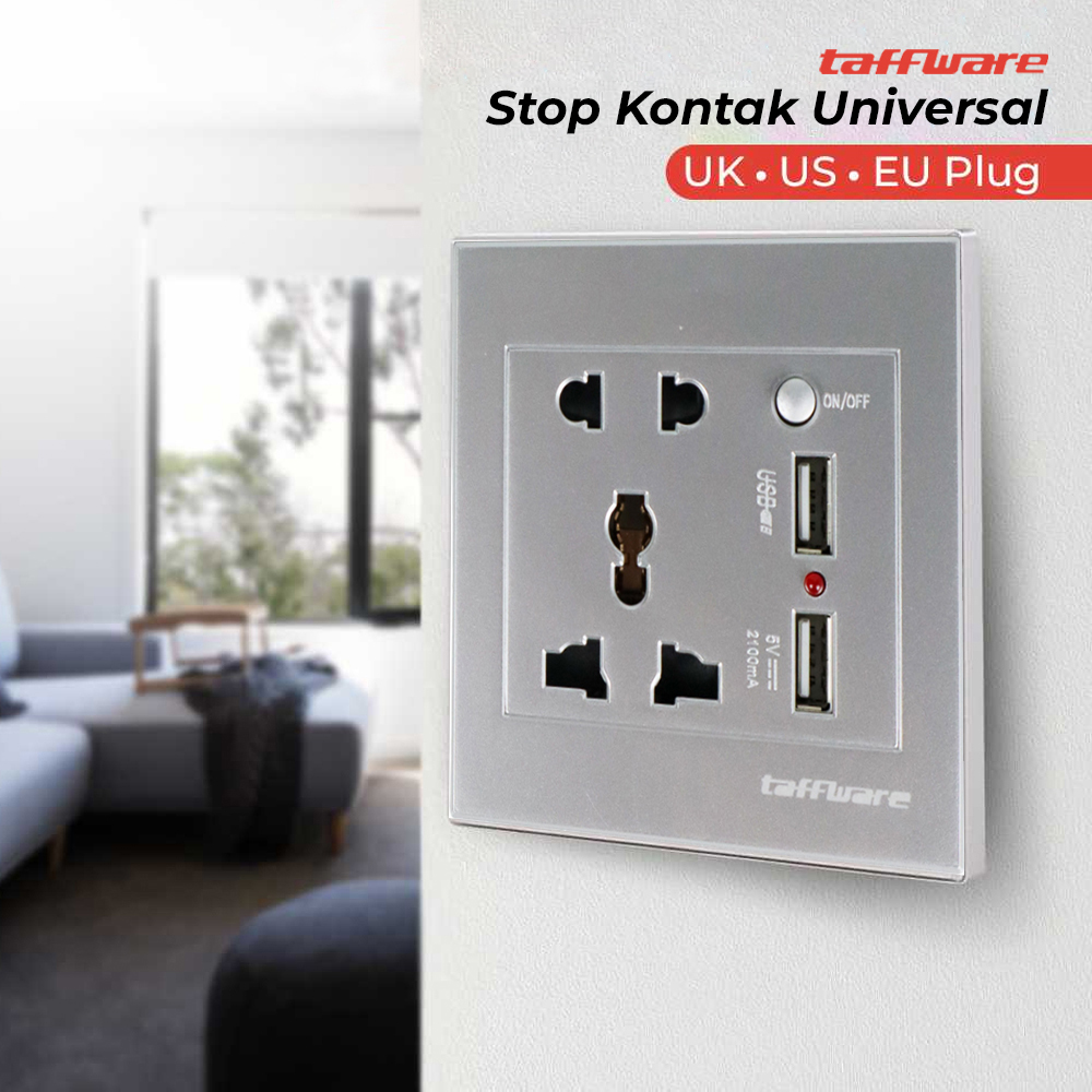 Taffware Stop Kontak Universal UK EU US 2 Port USB On Off Switch - LC-19