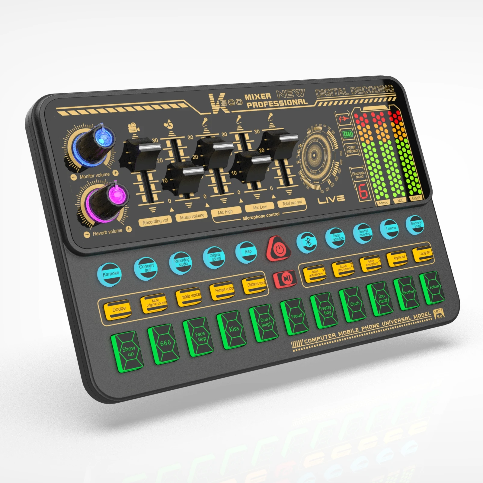 OLDTREE Mixer Audio External Sound Card Live Bluetooth 16 Effects - K500