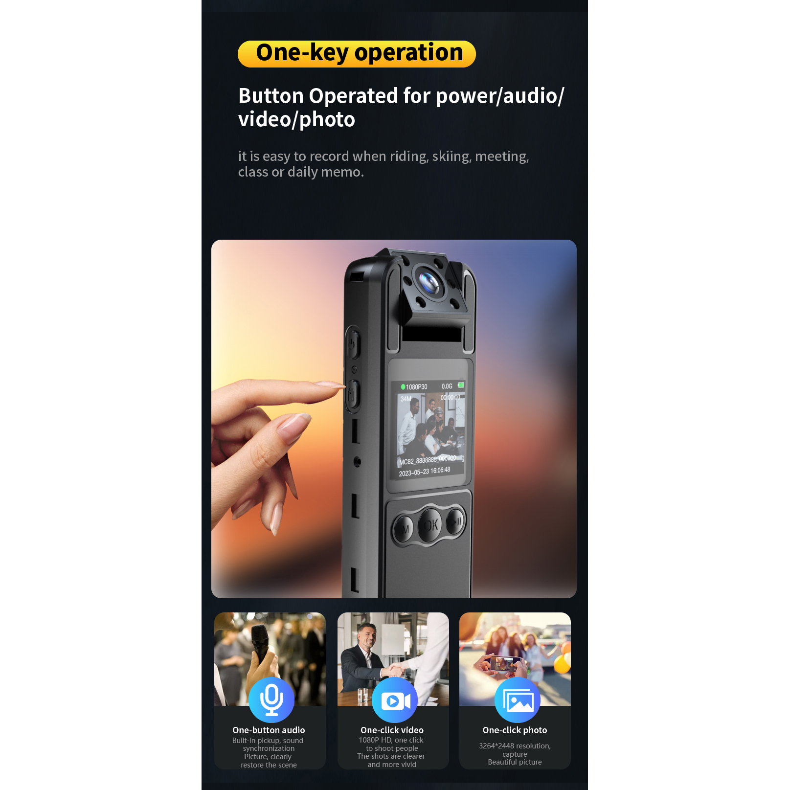 SPANN Body Cam Mini Camera Rotating Lens Night Vision Full HD 1080P - H82