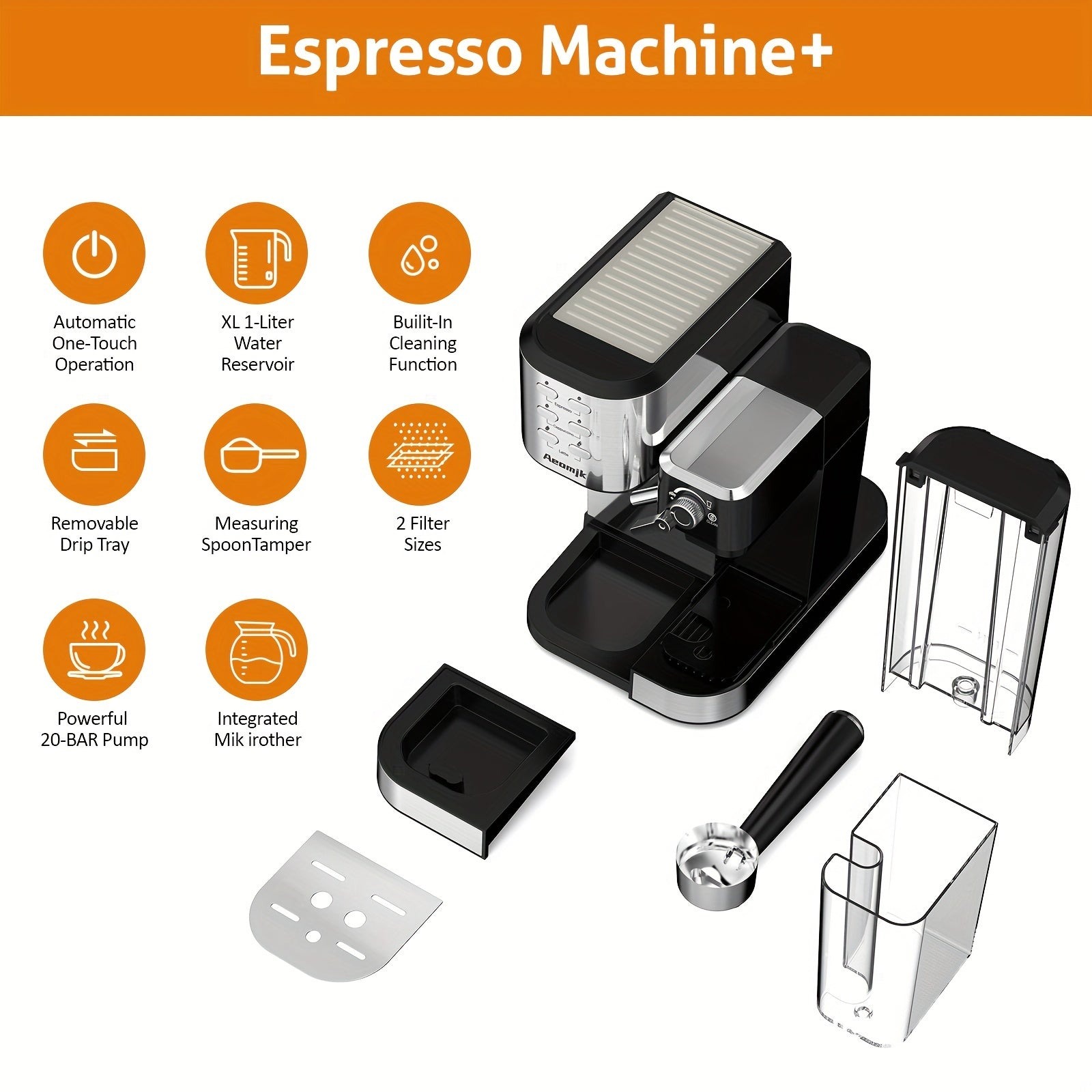 Aeomjk Mesin Kopi Espresso Coffee Maker Milk Frother 20 Bar 1350W 1L - CM5180