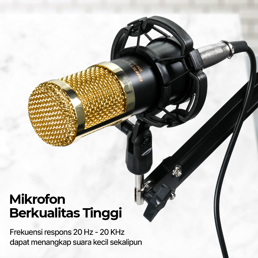TaffSTUDIO Mikrofon Kondenser XLR Condenser Microphone with Holder - BM-800