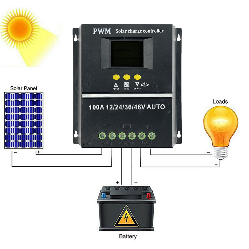 KLD Solar Charge Controller PWM Dual USB Auto 12V/24V/36V/48V 100A - SY48100A