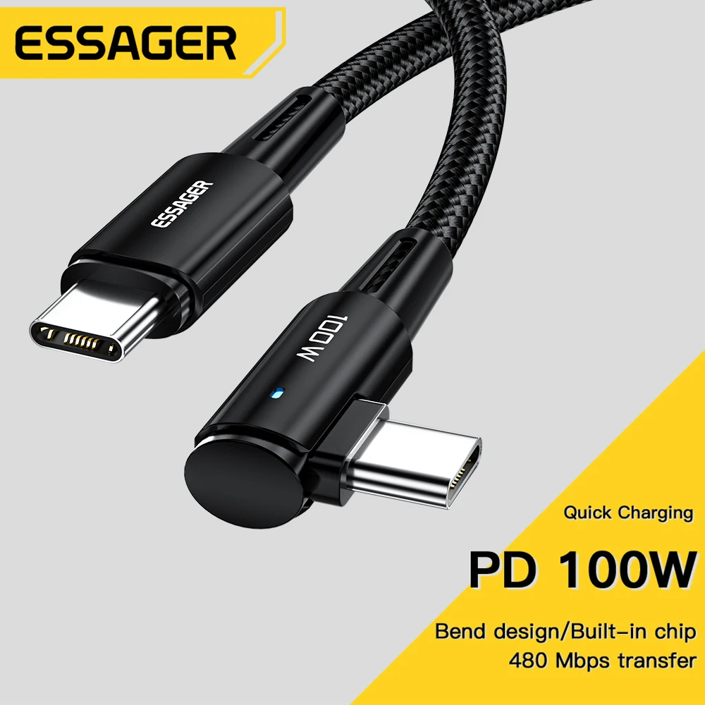 ESSAGER Kabel Data Type C to C PD Fast Charging L Shaped 5A 100W - ES-X23