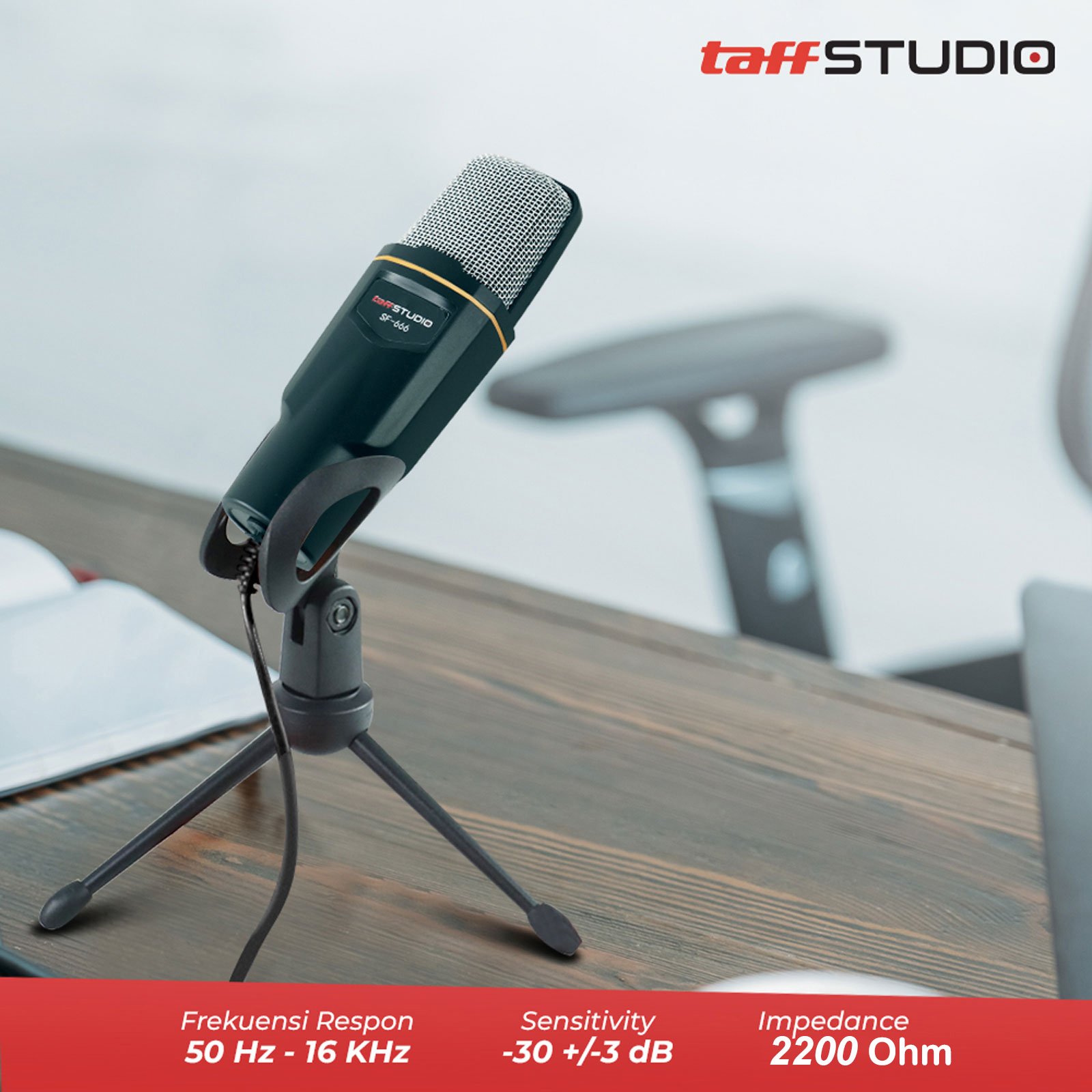 TaffSTUDIO Mikrofon Kondenser 3.5mm Microphone Condenser with Stand - SF-666