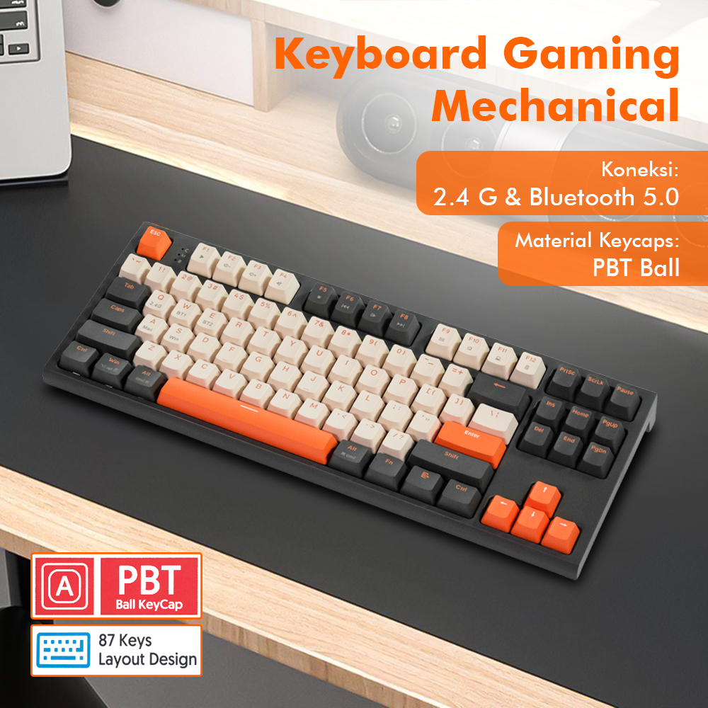 FREEWOLF Keyboard Gaming Wireless Mechanical Red Bluetooth 2.4GHz - M88