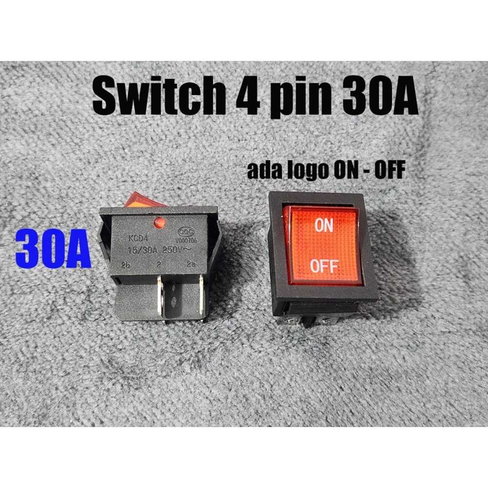 Jual Saklar 4 Kaki logo On Off 30A Merah GLB / Switch 4 pin 30A