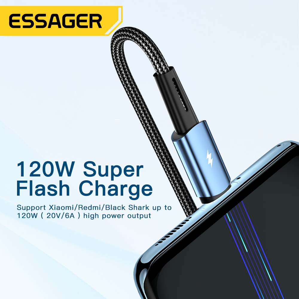 ESSAGER Kabel Data USB Type A to Type C Fast Charging 120W 6A - EXC120-CG01-P