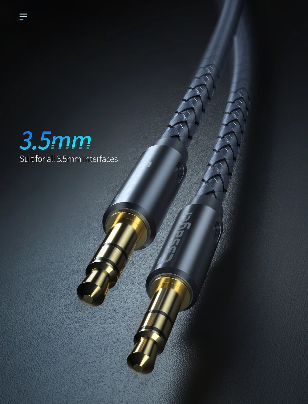 ESSAGER Kabel AUX 3.5mm Audio Male to Male Adaptor Braid 1.2M - EYP35-DY0G