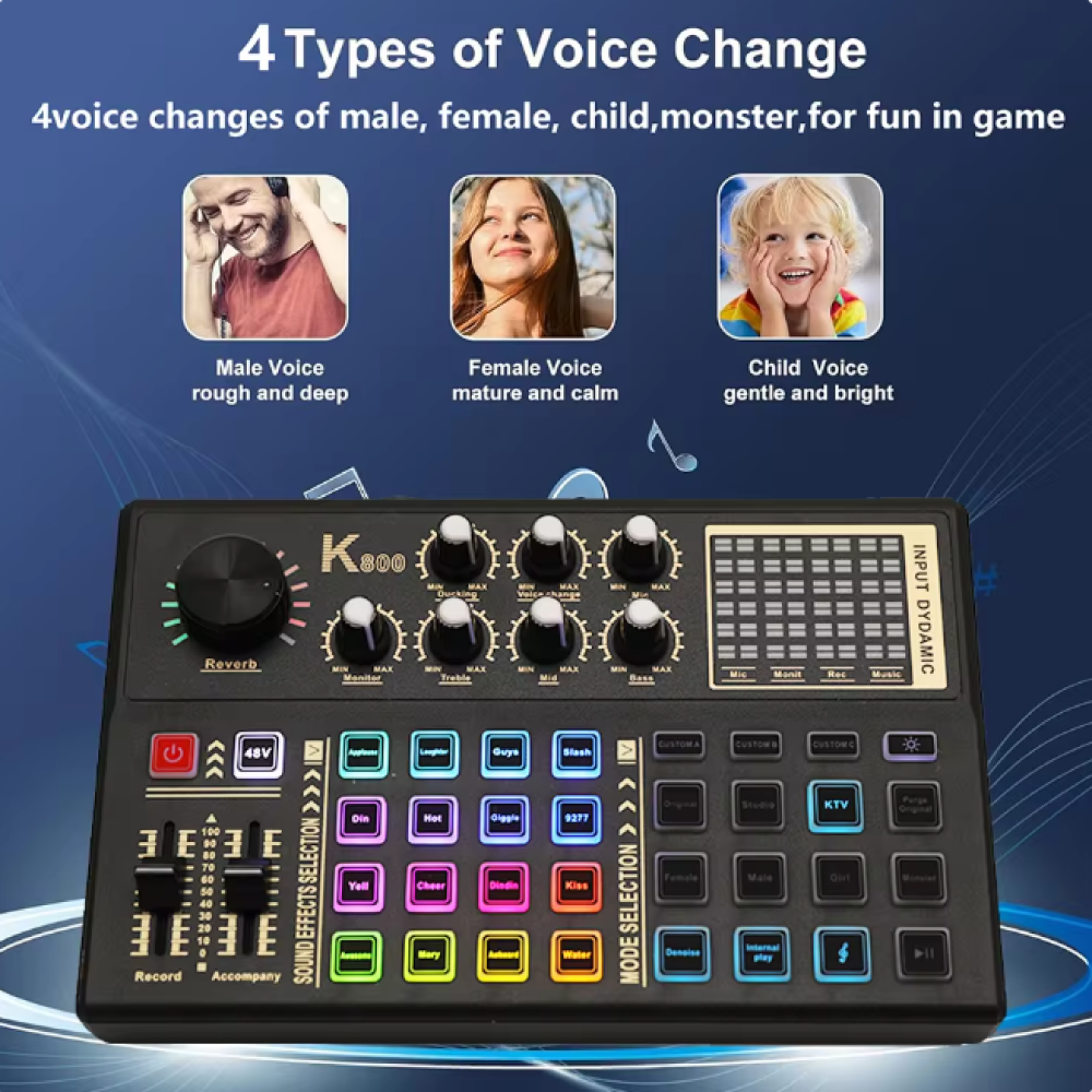 LEEDOAR Mixer Audio External Sound Card Live 16 Effect - K800