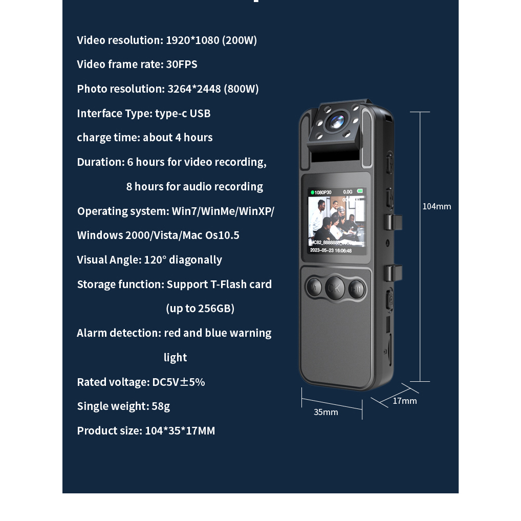 SPANN Body Cam Mini Camera Rotating Lens Night Vision Full HD 1080P - H82