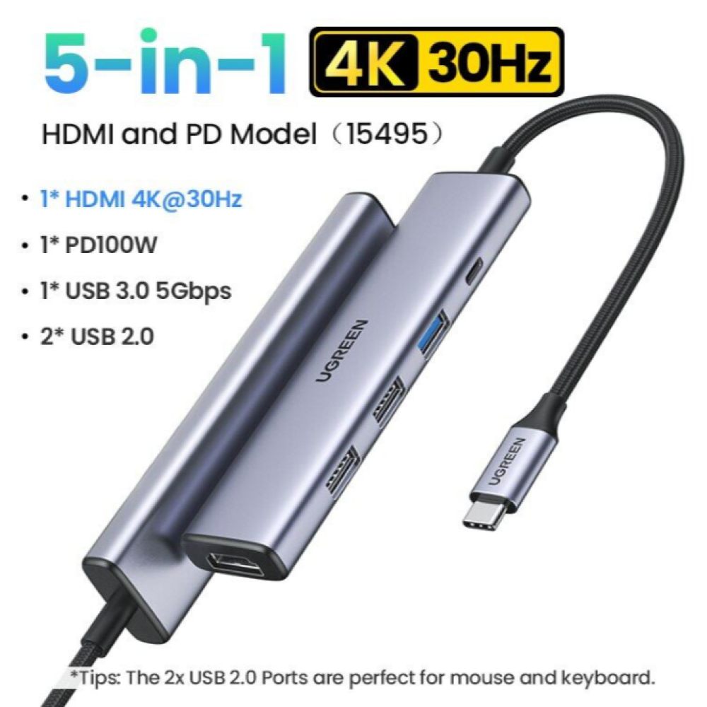 UGREEN USB Hub Type C 5in1 USB Type C USB 3.0 USB 2.0 HDMI 4K - CM478
