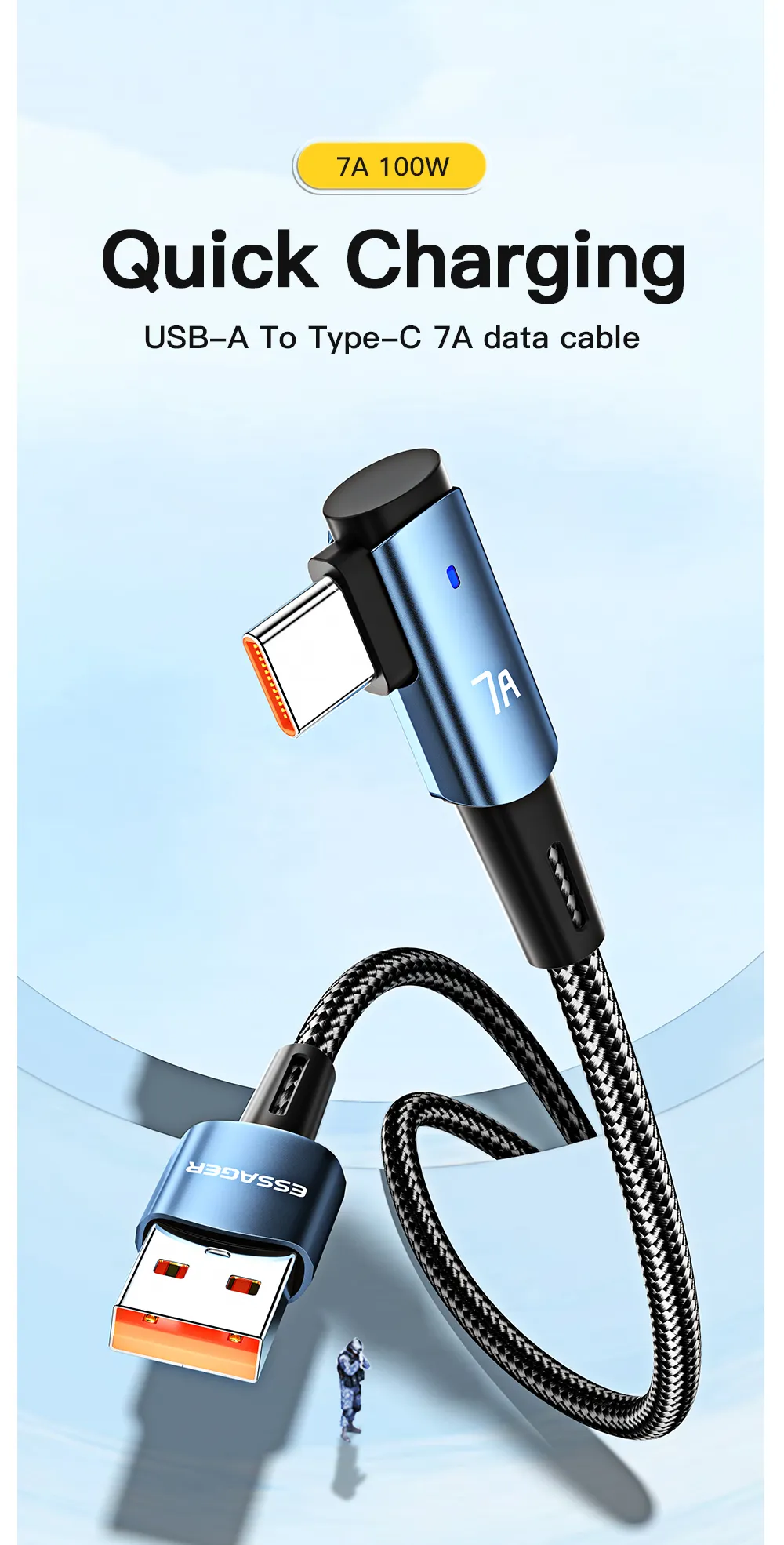 ESSAGER Kabel Data Type C Fast Charging L Shaped 7A 100W - ES-X30