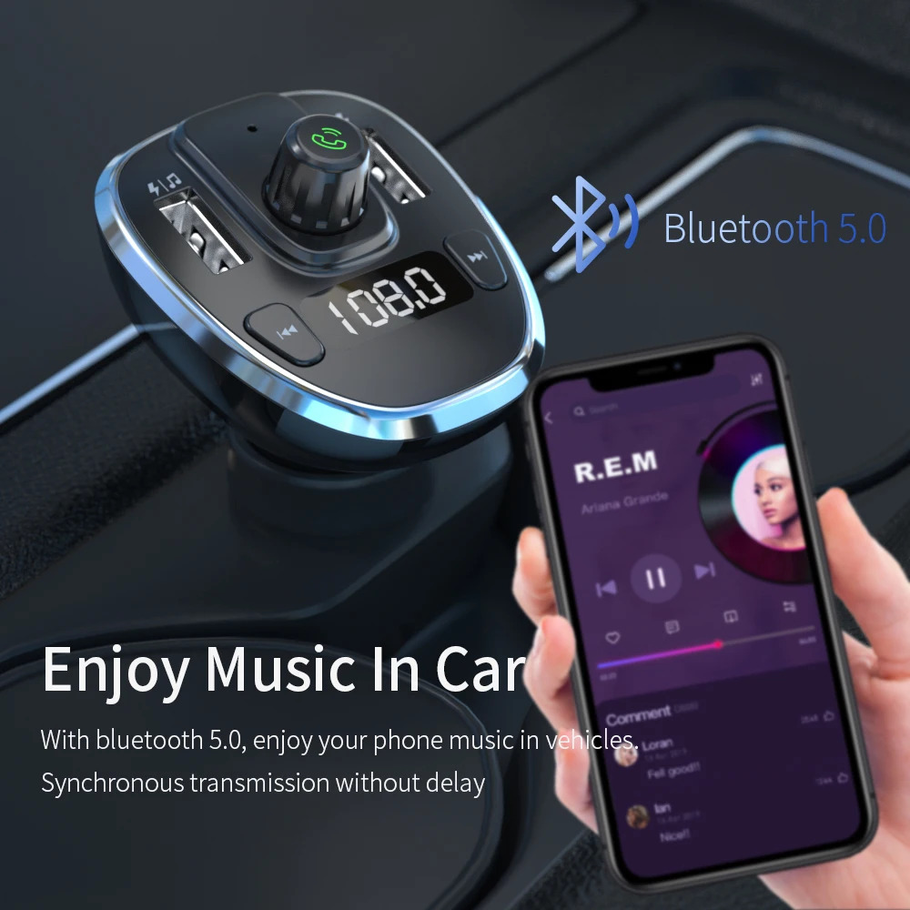 ESSAGER Car Charger Mobil Bluetooth Transmitter Audio Dual USB 3.4A - ECCFM-DG10