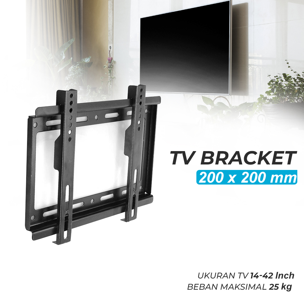 Taffware Bracket TV Dinding 14-42 Inch Fixed VESA 200x200 Beban 25kg - HD601