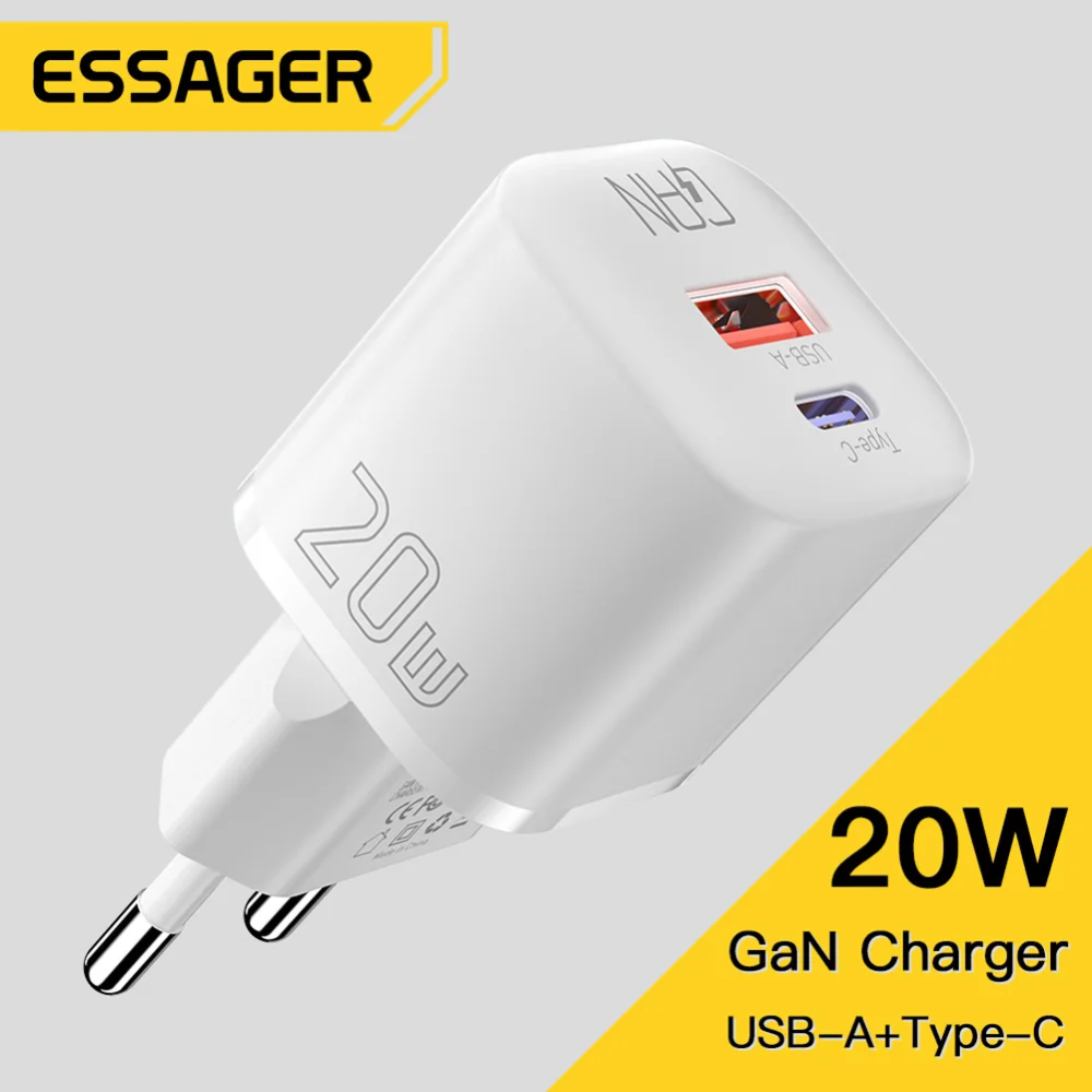 ESSAGER Kepala Charger Fast Charging GaN PD Dual Port USB Type C 20W - ECTAC-HMB01-P