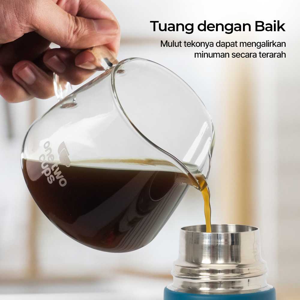 One Two Cups Teko Kopi Coffee Server V60 Drip Pour Borosilicate Glass - AI101 - Gambar 5
