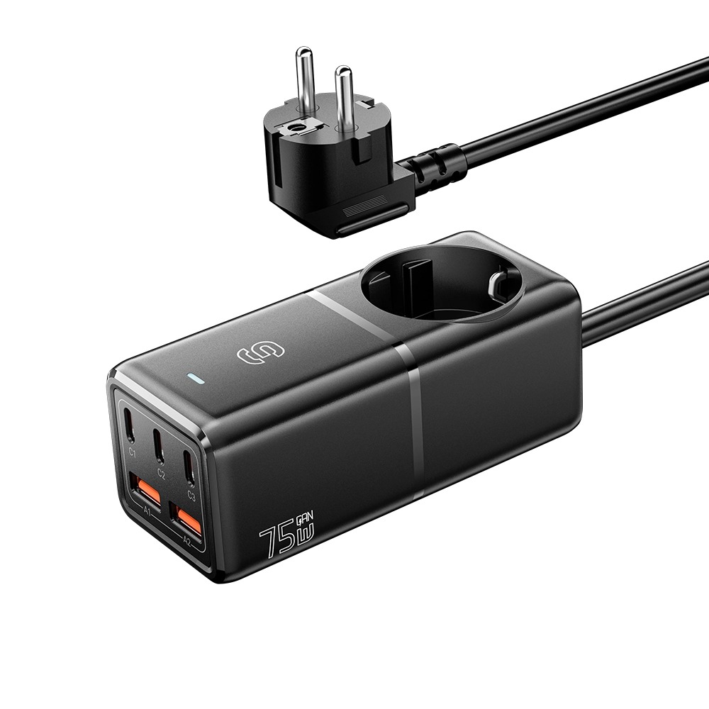 ESSAGER Charger Power Strip All-in-One Adaptor Fast Charging GaN 75W - WL-Gan75-EU