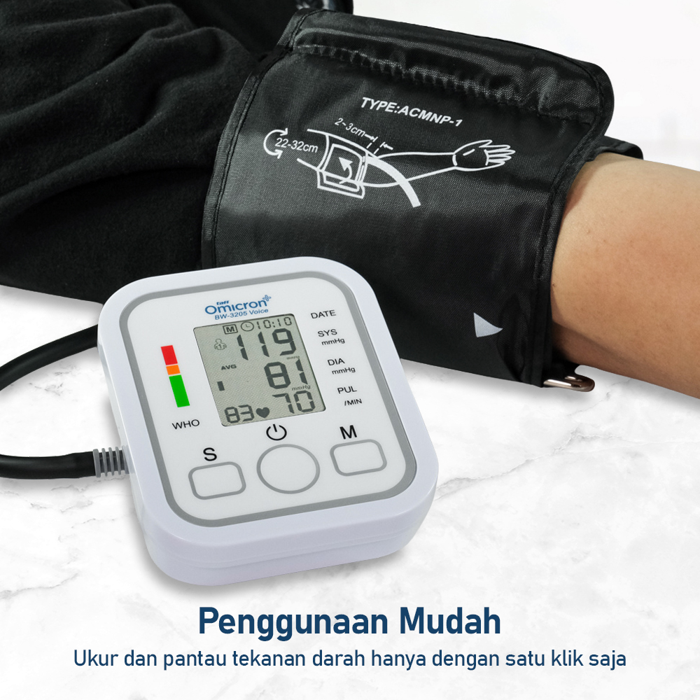TaffOmicron Tensimeter Digital Pengukur Tekanan Darah Voice Indonesia - BW-3205