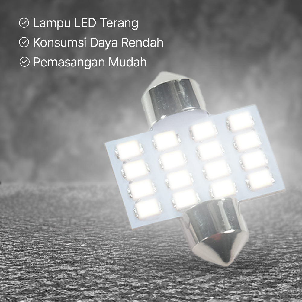 Lukstar Lampu Interior Mobil Kabin 16 LED SMD 1210 Cool White 2 PCS