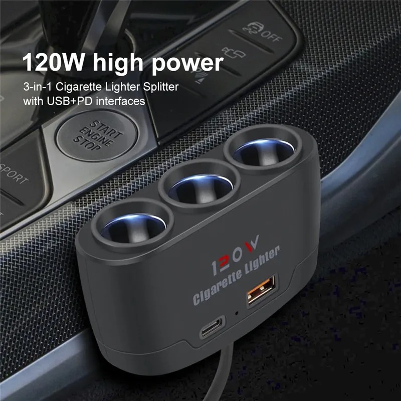 Kebidumei Car Charger Mobil Fast Charging Cigarette Type C USB 120W - D-24