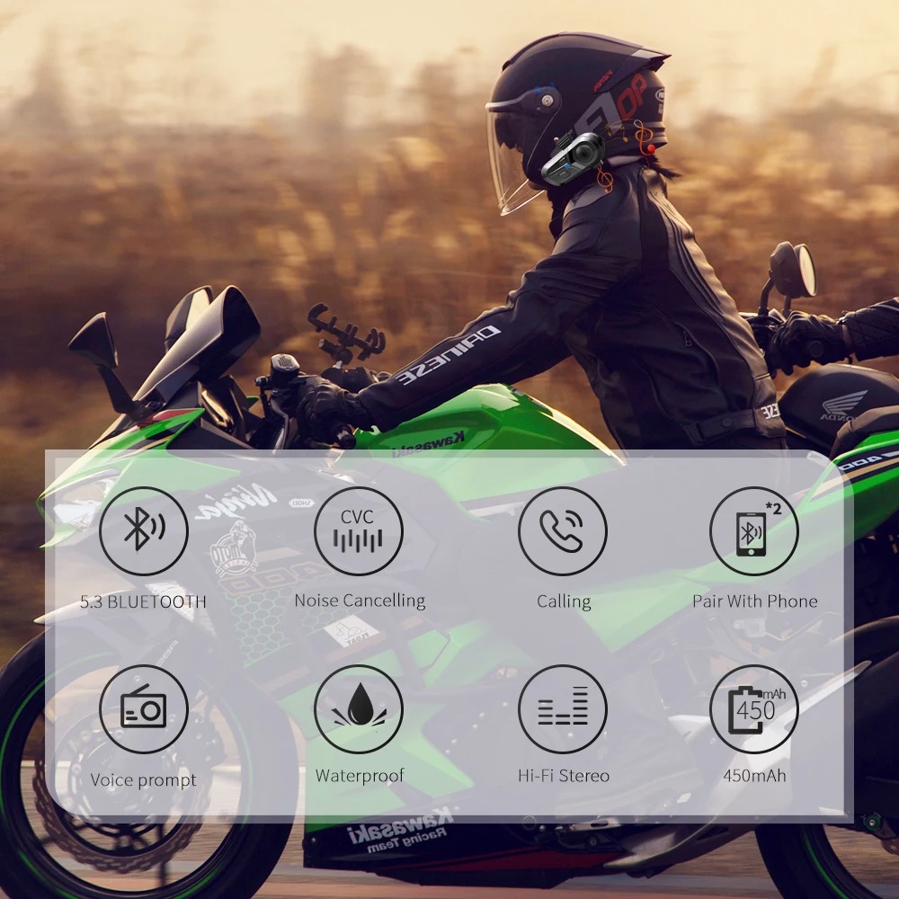 KIHOUS Headset Helm Bluetooth Music Call Hands Free IP67 450mAh - L1