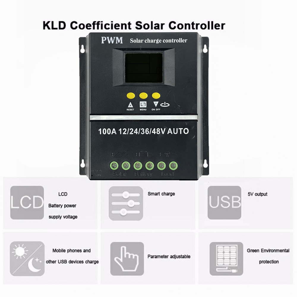 KLD Solar Charge Controller PWM Dual USB Auto 12V/24V/36V/48V 100A - SY48100A