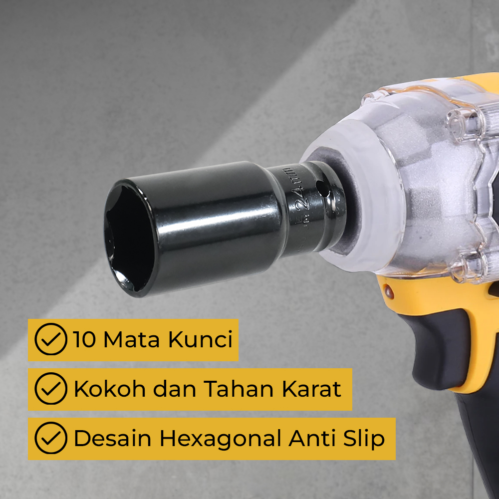 XMSJ Mata Kunci Shock Socket Wrench Hex 1/2 Inch 10-24mm 10 PCS - XS1
