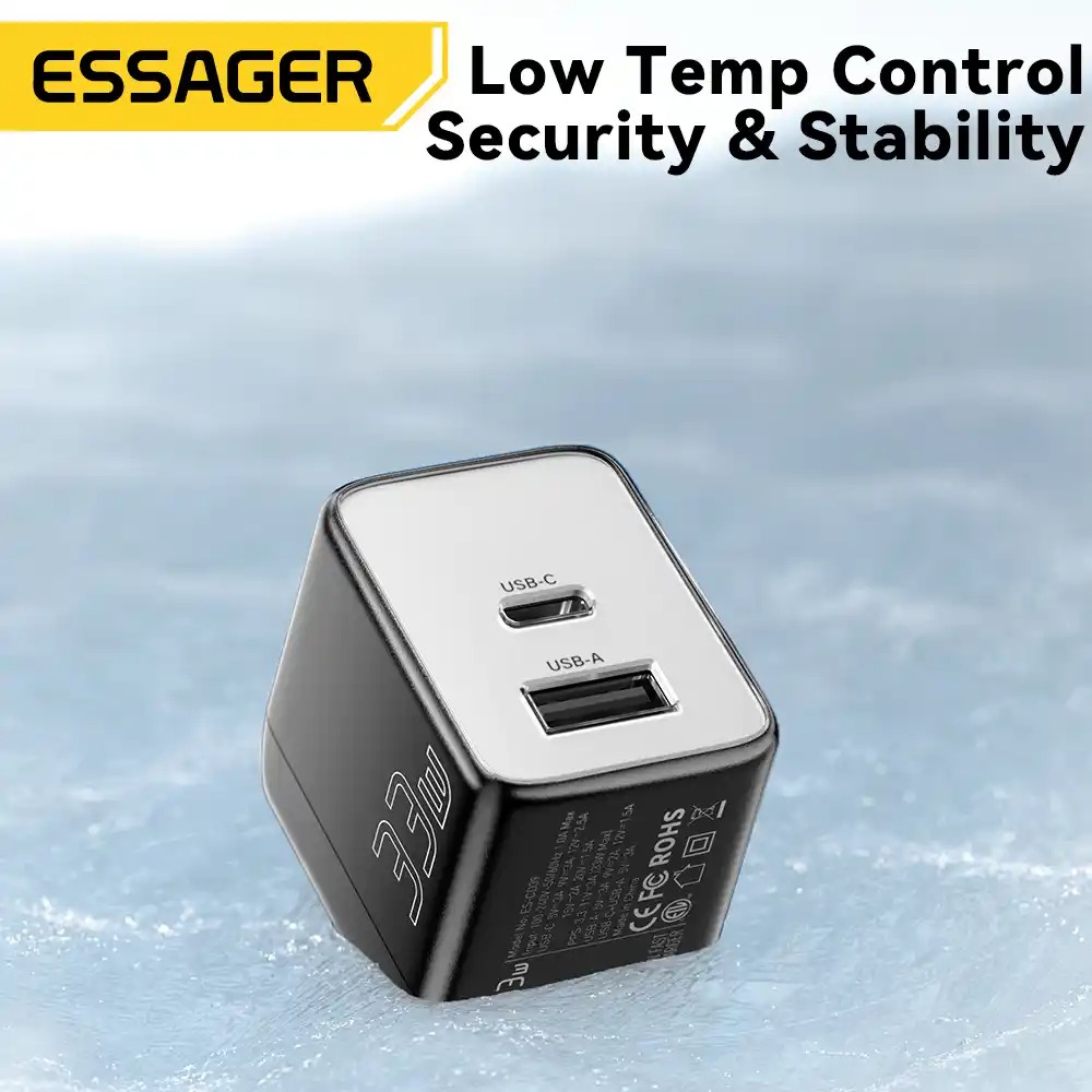 ESSAGER Kepala Charger Fast Charging GaN Dual Port PD 33W EU Plug - ES-CD39