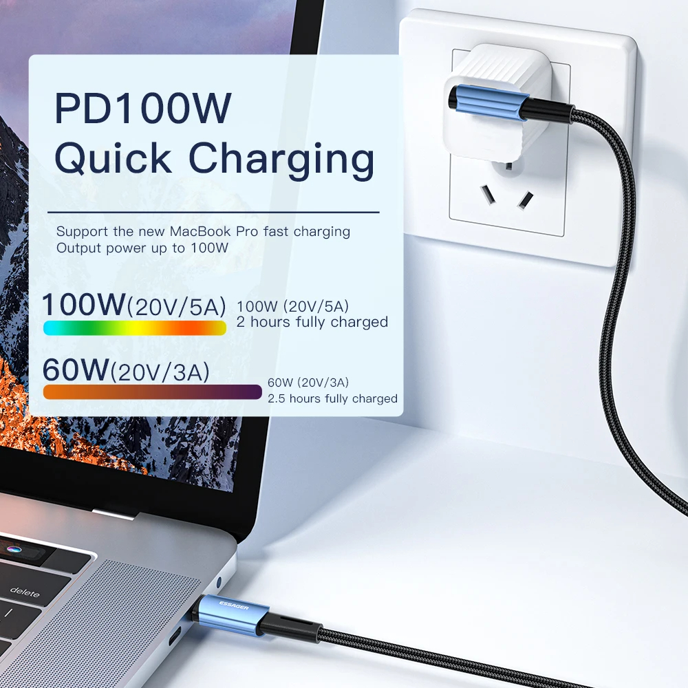 ESSAGER Kabel Data Type C to C PD Fast Charging L Shaped 5A 100W - ES-X23