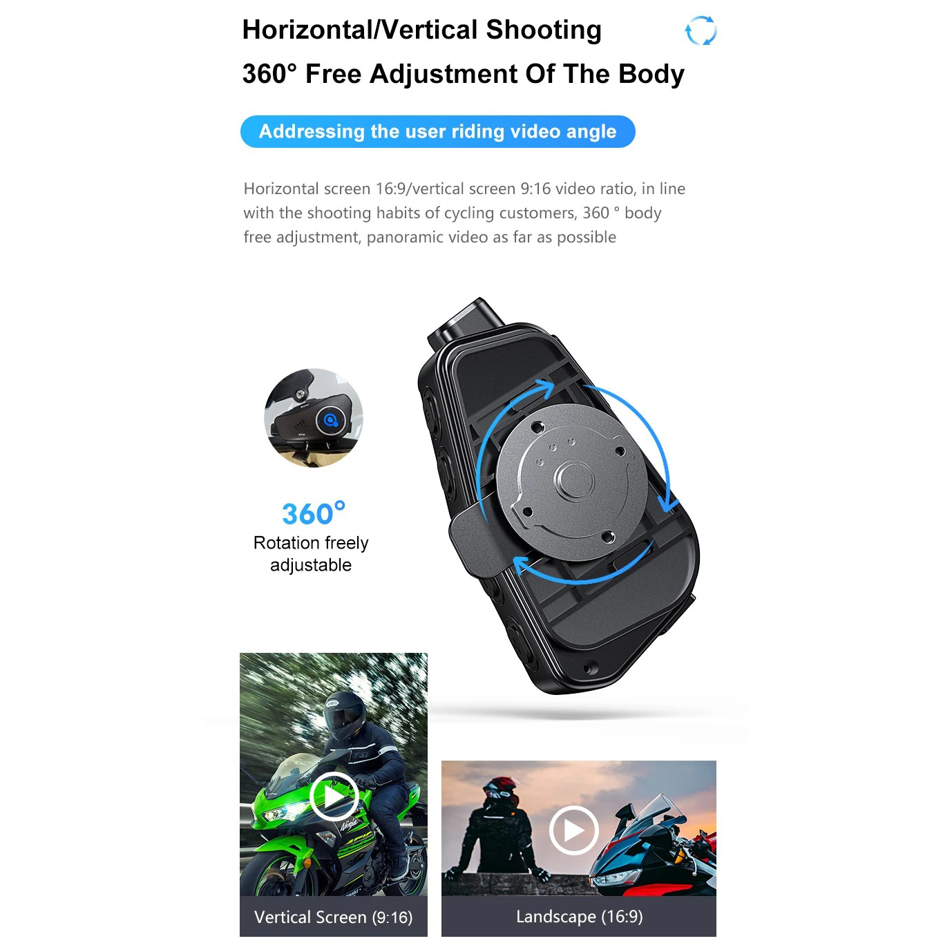 EAUTO Headset Helm Bluetooth Hands Free Camera Recorder 1080P - Q28