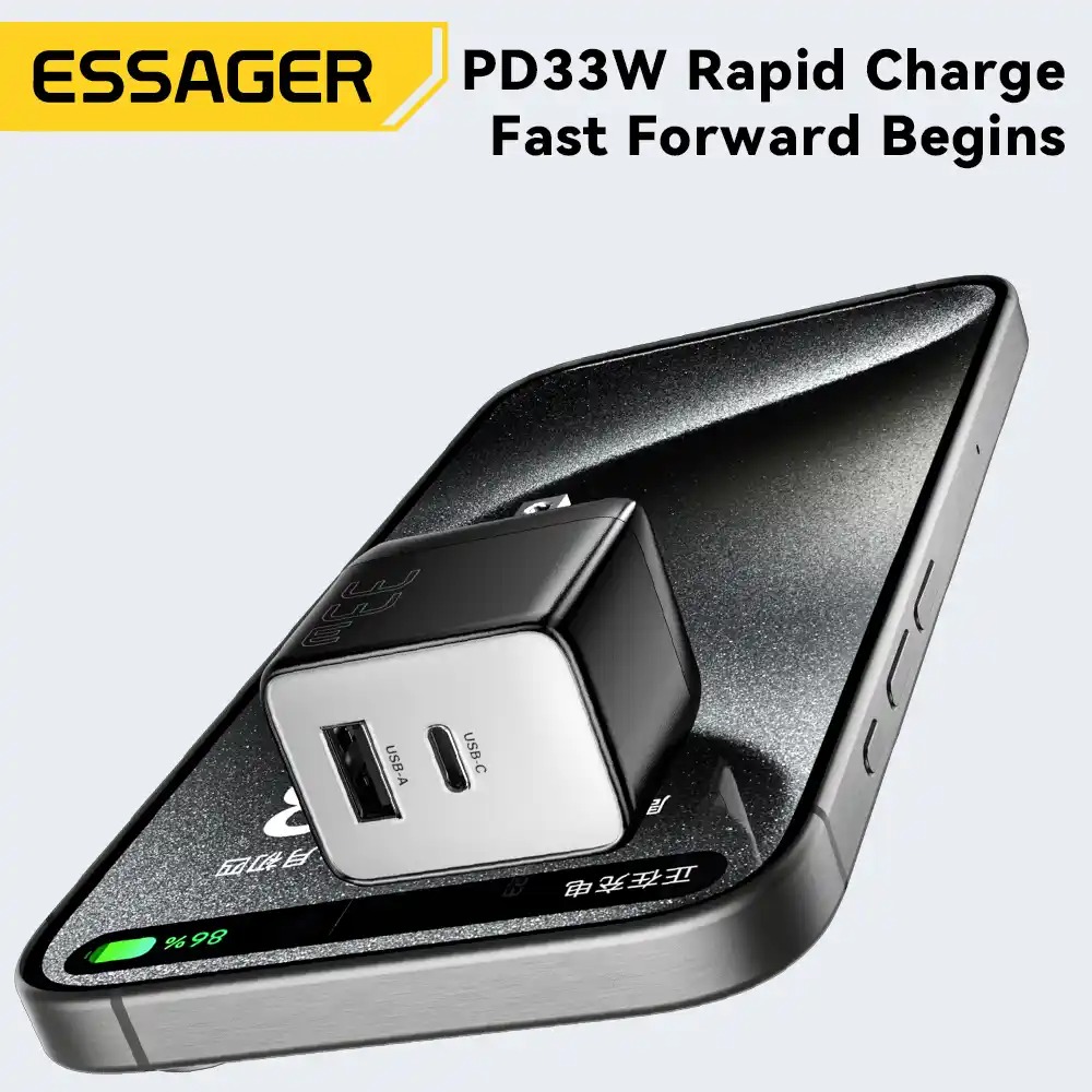 ESSAGER Kepala Charger Fast Charging GaN Dual Port PD 33W EU Plug - ES-CD39