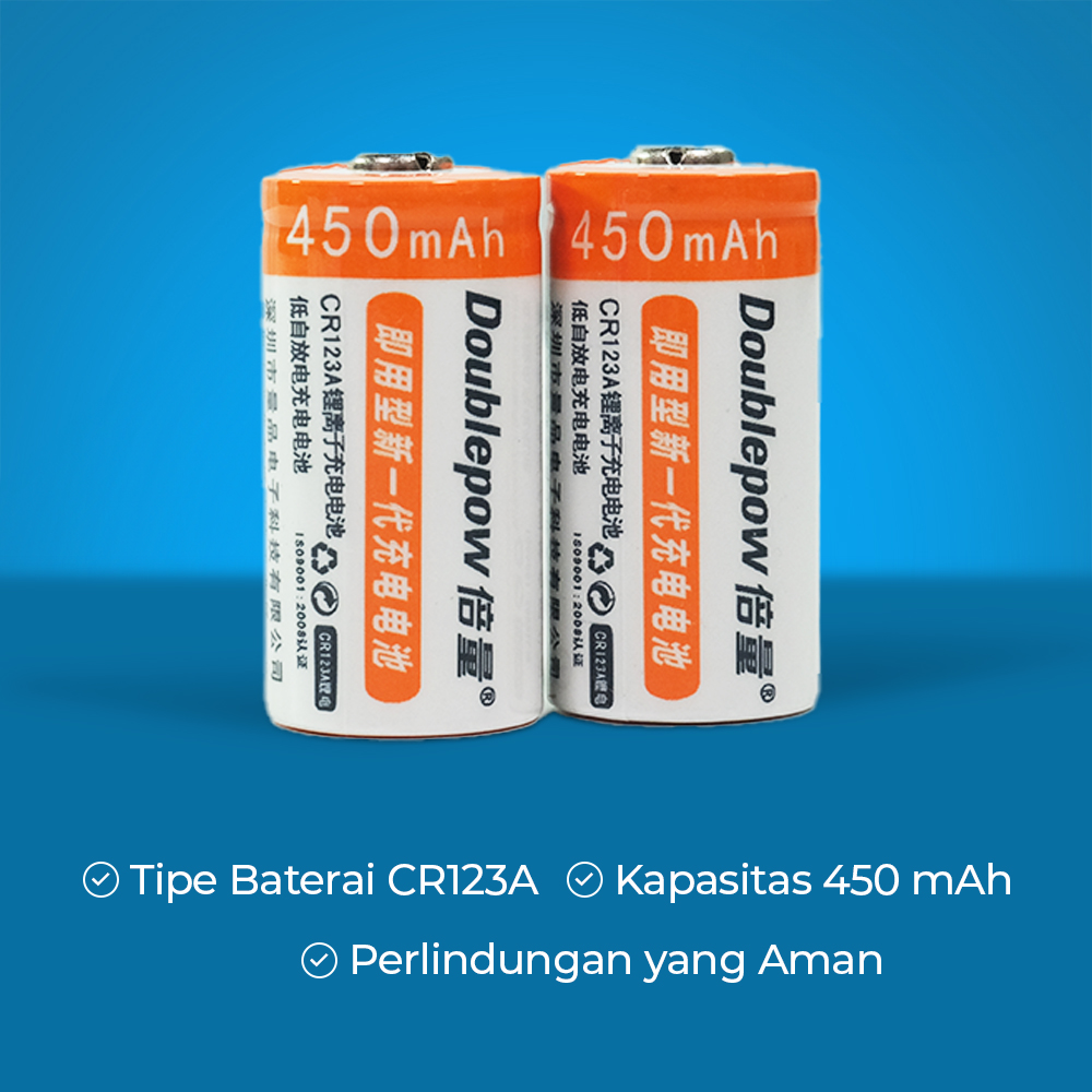 Doublepow Baterai Rechargeable CR123A Li-Ion 3V 450mAh 2 PCS