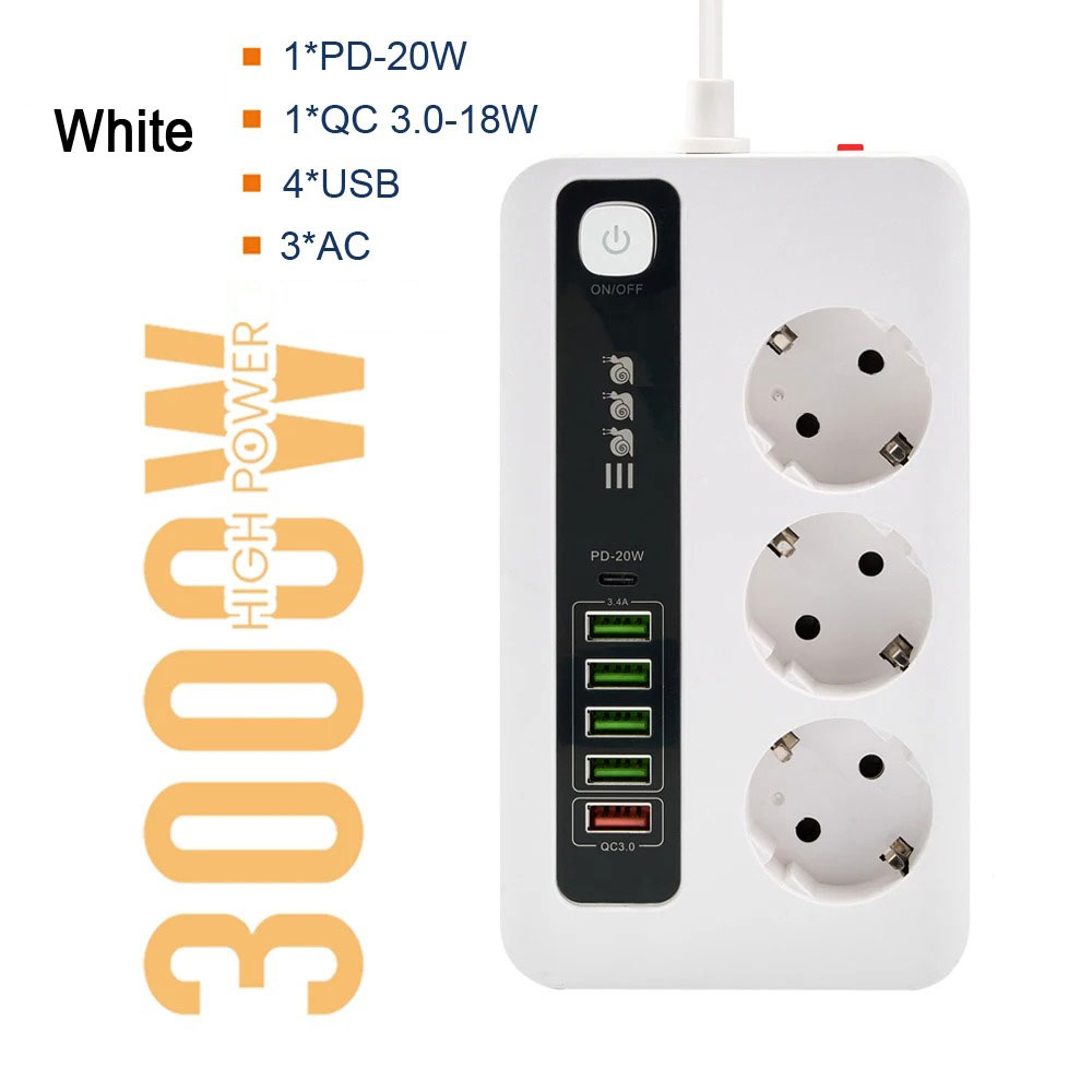BUZZ Power Strip 3 Plug EU USB Type C PD 20W QC3.0 250V 3000W - BKL-04EU